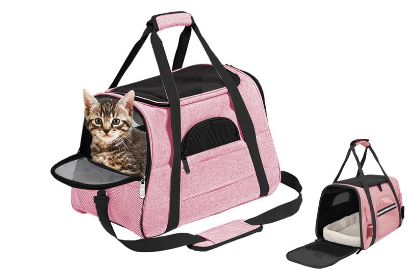 Pet Travel Bag with Hand Warmer Pocket Carrier for Dogs Cats Puppies-Pink Carousel 1