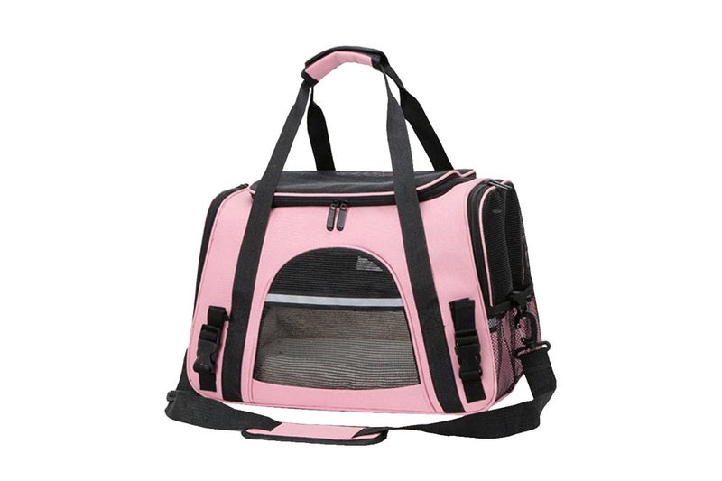 Pet Travel Bag with Hand Warmer Pocket Carrier for Dogs Cats Puppies-Pink Carousel 2