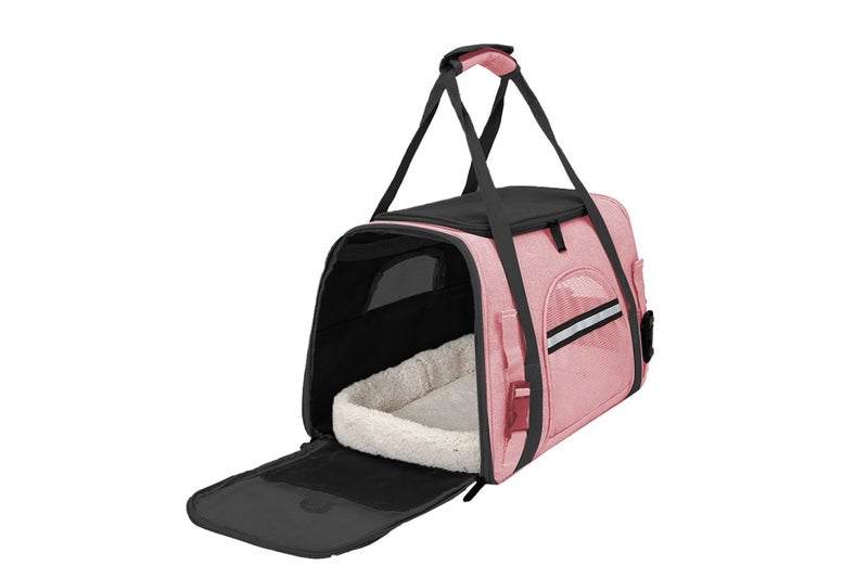Pet Travel Bag with Hand Warmer Pocket Carrier for Dogs Cats Puppies-Pink Carousel 4