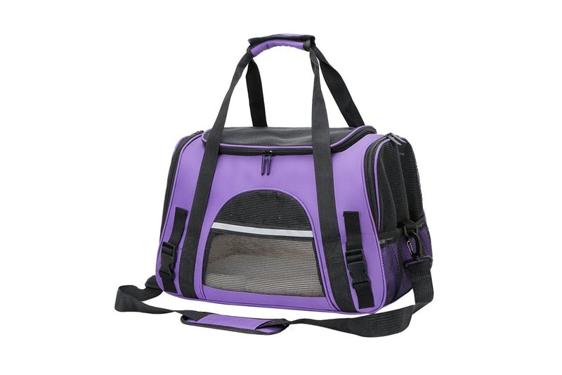 Pet Travel Bag with Hand Warmer Pocket Carrier for Dogs Cats Puppies-Purple Carousel 2