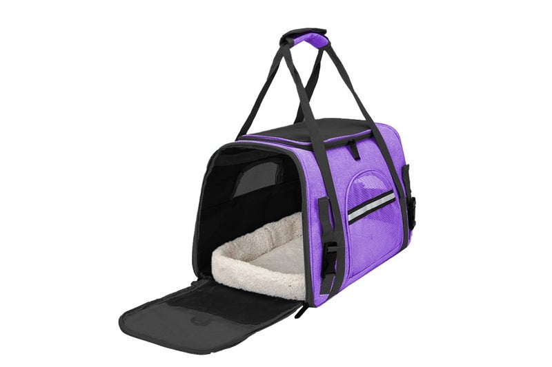 Pet Travel Bag with Hand Warmer Pocket Carrier for Dogs Cats Puppies-Purple Carousel 4