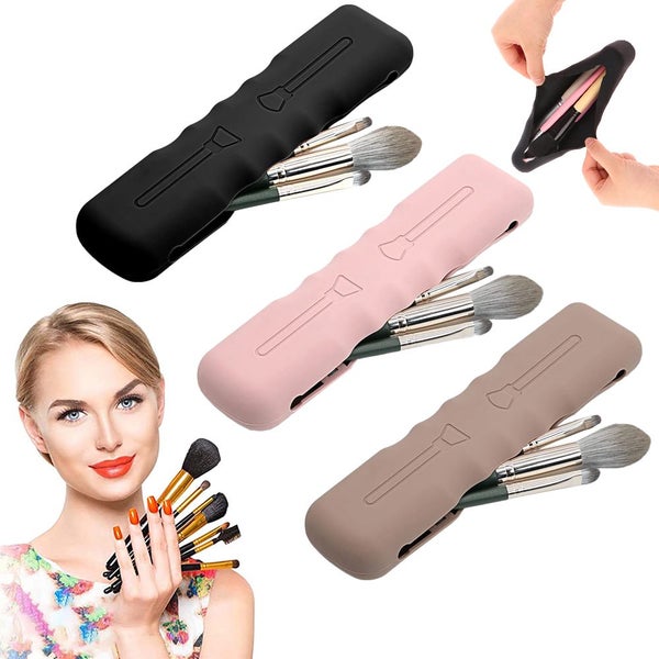 3Pcs Portable Travel Makeup Brush Holder Silicone Makeup Brush Case Bag Carousel 1