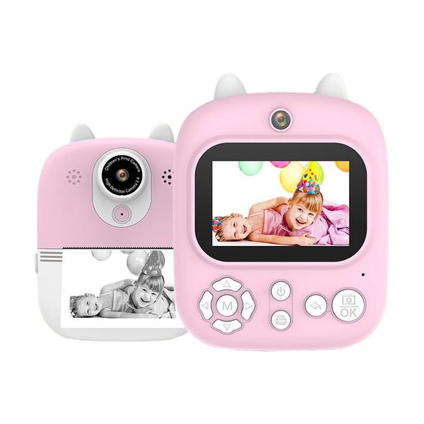 Instant Print Camera for Kids with 3 Rolls Print Paper and 32GB Memory Card-Pink Carousel 2