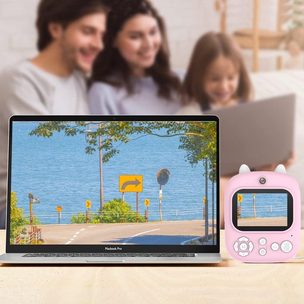 Instant Print Camera for Kids with 3 Rolls Print Paper and 32GB Memory Card-Pink Carousel 6