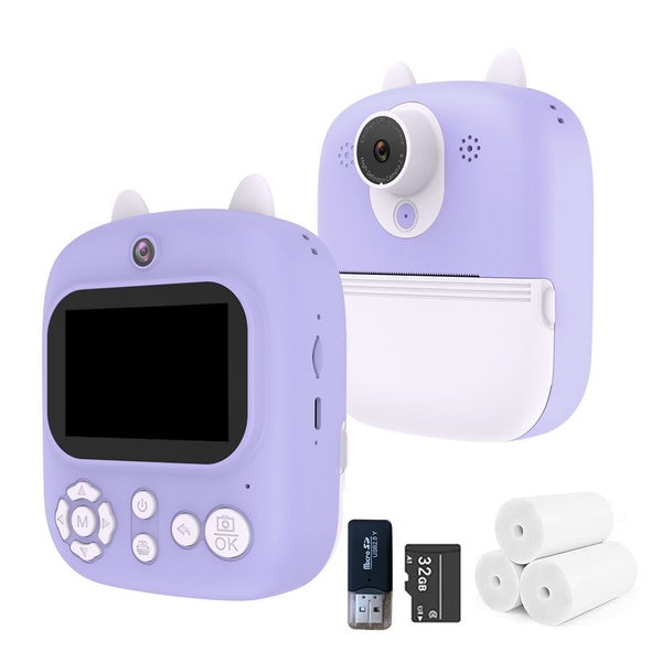 Instant Print Camera for Kids with 3 Rolls Print Paper and 32GB Memory Card-Purp Carousel 1