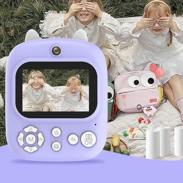 Instant Print Camera for Kids with 3 Rolls Print Paper and 32GB Memory Card-Purp Carousel 2