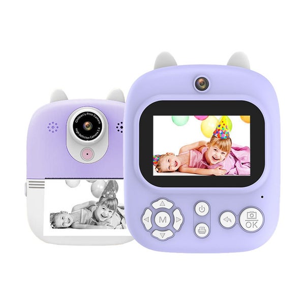 Instant Print Camera for Kids with 3 Rolls Print Paper and 32GB Memory Card-Purp Carousel 6