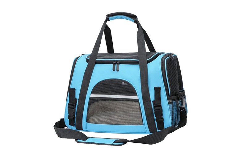 Pet Travel Bag with Hand Warmer Pocket Carrier for Dogs Cats Puppies-Light Blue Carousel 2