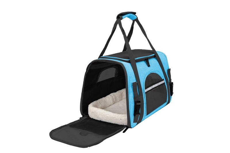 Pet Travel Bag with Hand Warmer Pocket Carrier for Dogs Cats Puppies-Light Blue Carousel 4