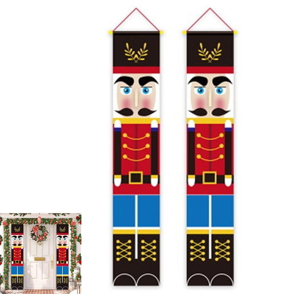 1Pair Christmas Banners Hanging Flags Nutcracker Knight Xmas Ornaments for Porch Carousel 1