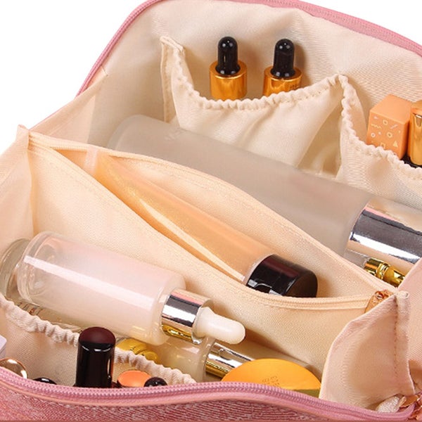 Large Opening PU Leather Makeup Bag -Pink Carousel 2