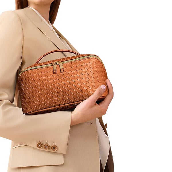 Large Capacity Travel Cosmetic Bag Organizer Makeup with Brushes Slots Dividers Carousel 1