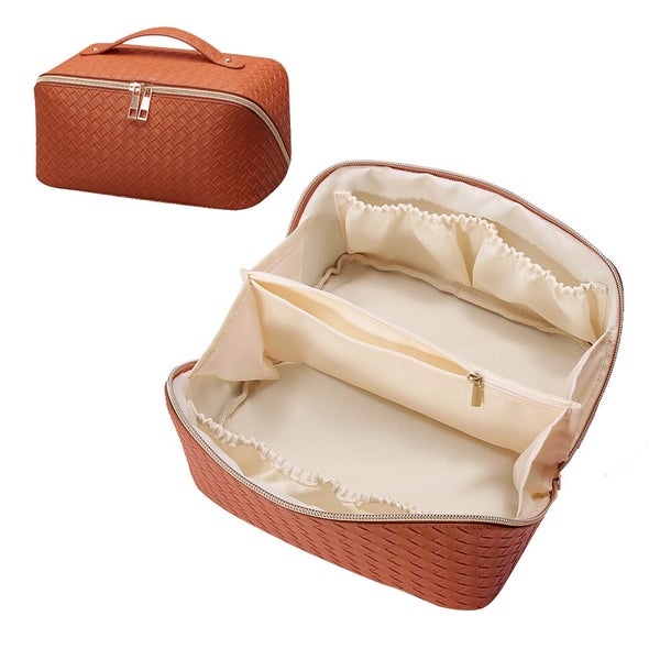 Large Capacity Travel Cosmetic Bag Organizer Makeup with Brushes Slots Dividers Carousel 2