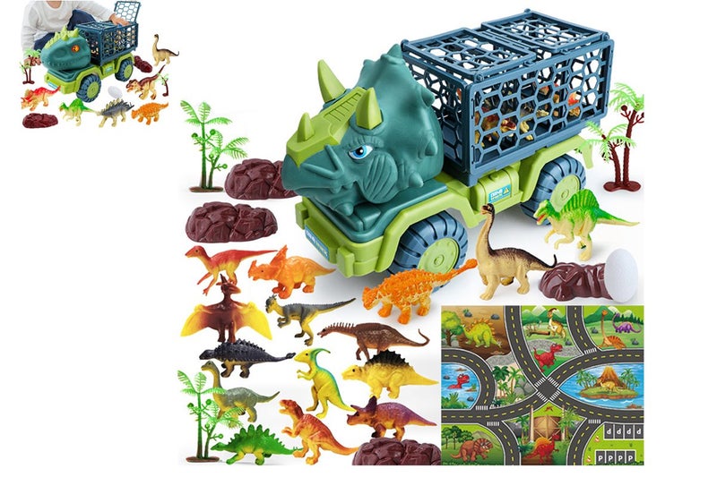 Toy Dinosaur Truck Transport Car with 15 Dino Figures Dinosaur Play Set for Boys Carousel 1