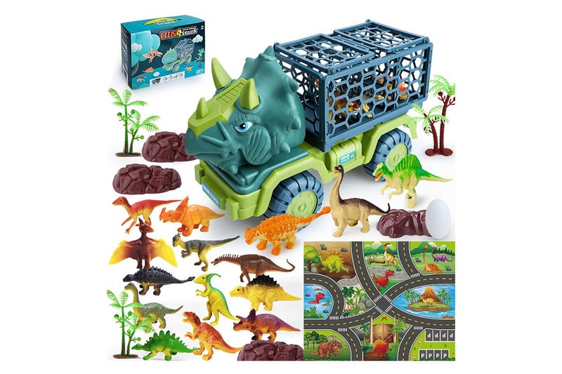 Toy Dinosaur Truck Transport Car with 15 Dino Figures Dinosaur Play Set for Boys Carousel 2