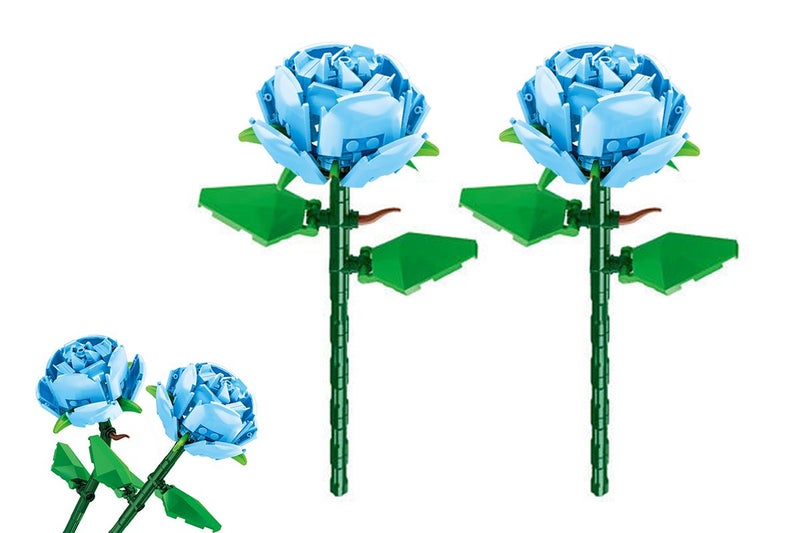 2Pcs Flower Building Block Kit Artificial Flowers Building Sets-Blue Rose Carousel 1