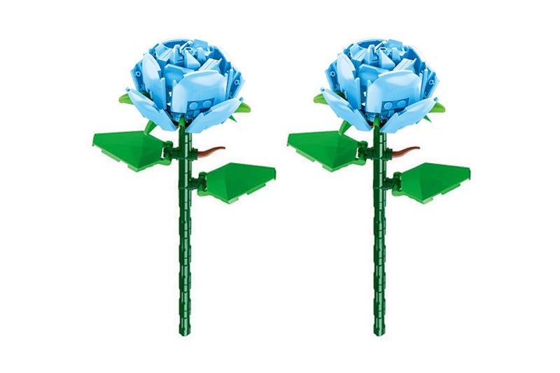 2Pcs Flower Building Block Kit Artificial Flowers Building Sets-Blue Rose Carousel 2