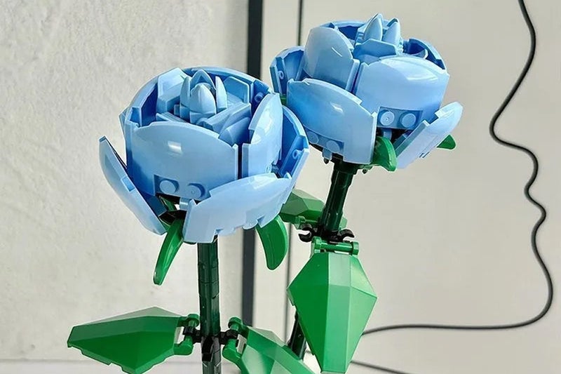 1Pc Flower Building Block Kit Artificial Flowers Building Sets-Blue Rose Carousel 4