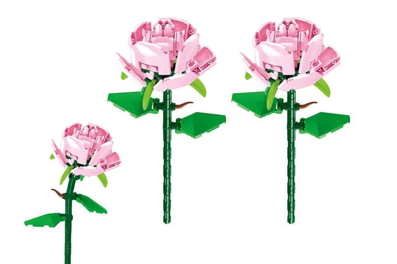 2Pcs Flower Building Block Kit Artificial Flowers Building Sets-Pink Rose Carousel 1
