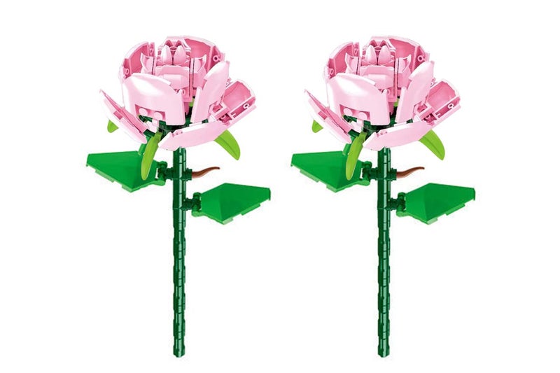 2Pcs Flower Building Block Kit Artificial Flowers Building Sets-Pink Rose Carousel 2