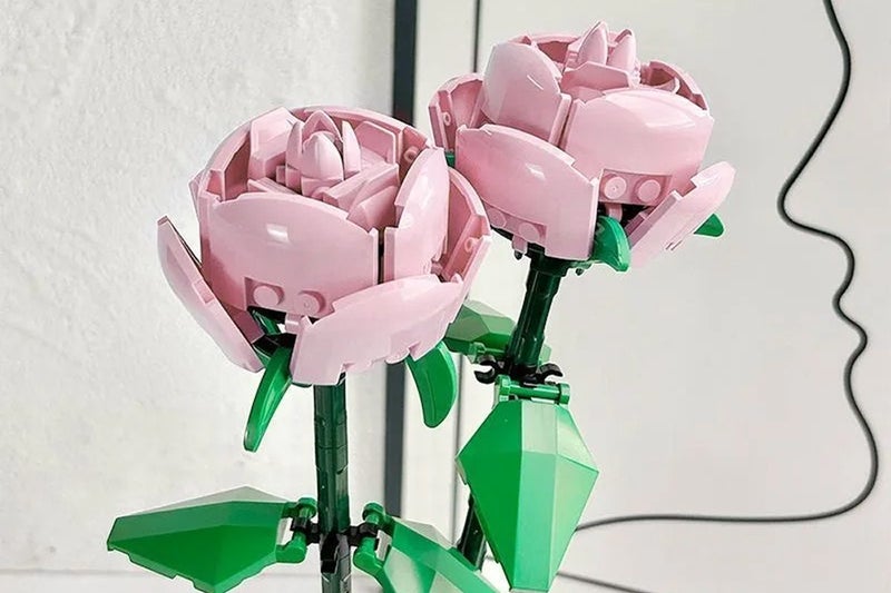 2Pcs Flower Building Block Kit Artificial Flowers Building Sets-Pink Rose Carousel 3