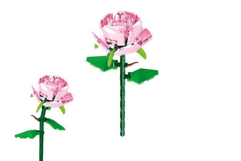 1Pc Flower Building Block Kit Artificial Flowers Building Sets-Pink Rose Carousel 1
