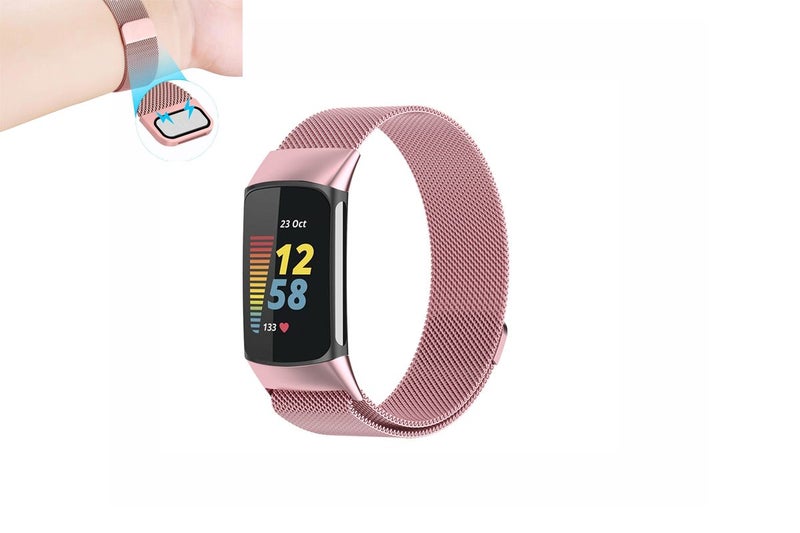 Stainless Steel Metal Band Compatible with Fitbit Charge 5 Magnetic Adjustable B Carousel 1