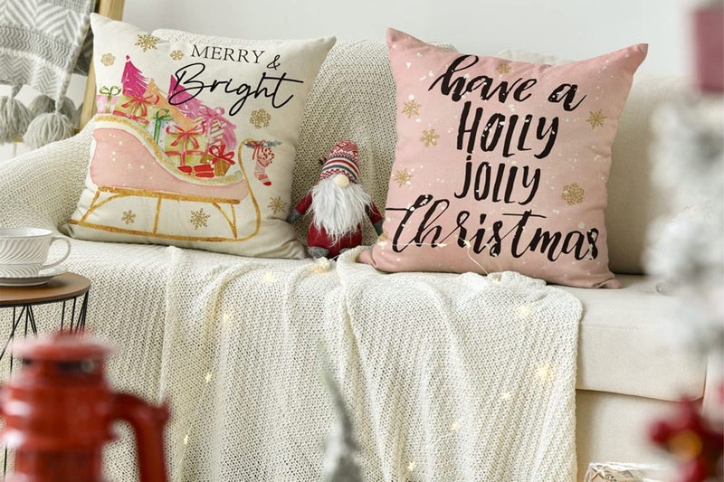 4pcs Christmas Pillowcase for Living Room Sofa Home Bedroom Decoration-Each of S Carousel 5