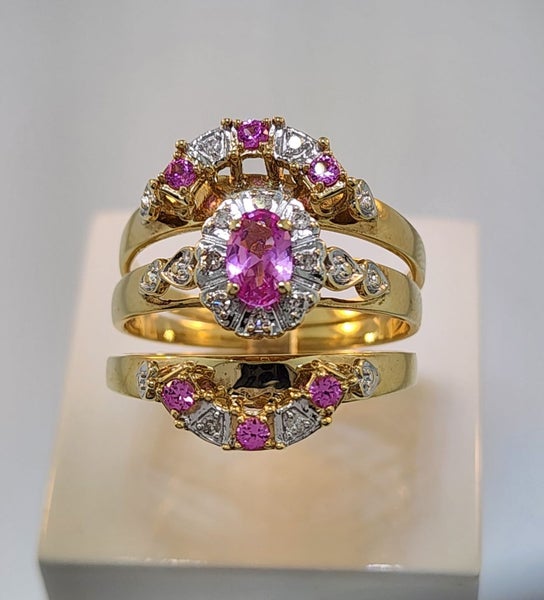 Syn. Pink Sapphire & Diamond 3 Ring Set + Valuation Carousel 1