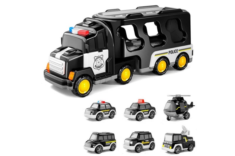 Transport Toy Truck Set with 6 Mini Cars LED Sound Vehicle-Black Carousel 1