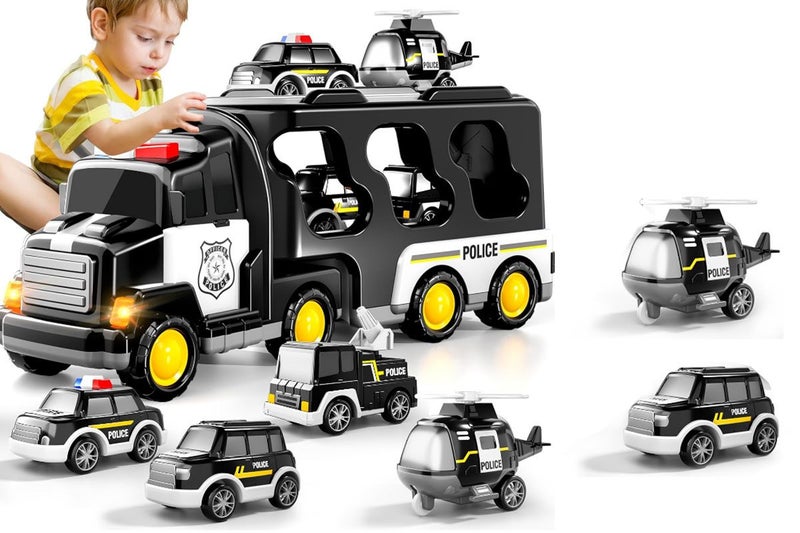 Transport Toy Truck Set with 6 Mini Cars LED Sound Vehicle-Black Carousel 5