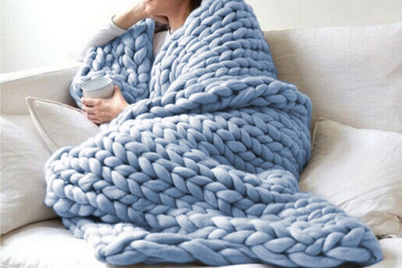 Handmade Chunky Knit Soft Blanket Throw For Couch Home Decor-Blue Carousel 1