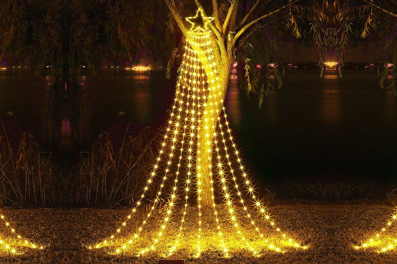 Christmas Star Solar String Light with Topper Star Outdoor Decoration Waterfall Carousel 1
