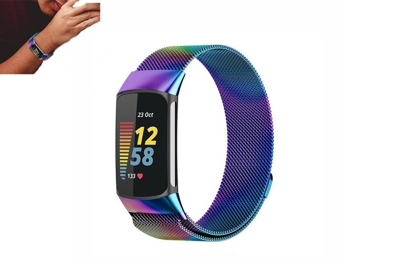Stainless Steel Metal Band Compatible with Fitbit Charge 5 Magnetic Adjustable B Carousel 1