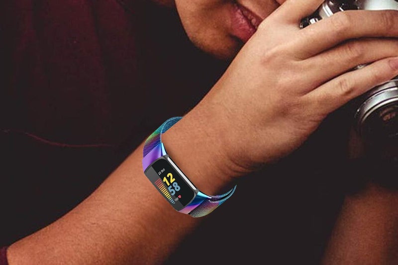 Stainless Steel Metal Band Compatible with Fitbit Charge 5 Magnetic Adjustable B Carousel 2