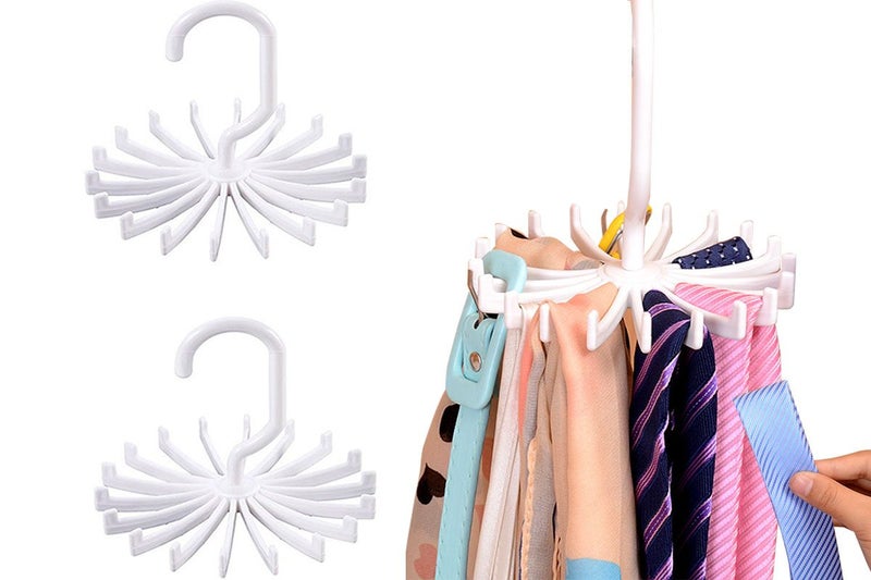 2Pcs 360-Degree Rotatable Hook Hanger Organizers Hanging Neck Tie Racks Carousel 1