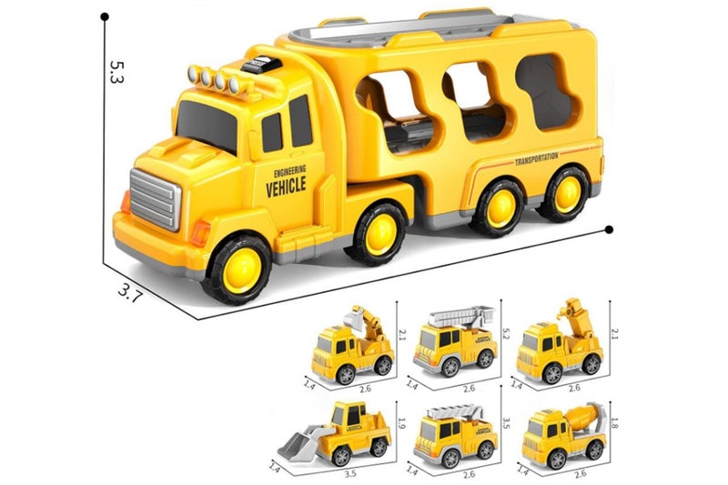 Transport Toy Truck Set with 6 Mini Cars LED Sound Vehicle-Yellow Carousel 5