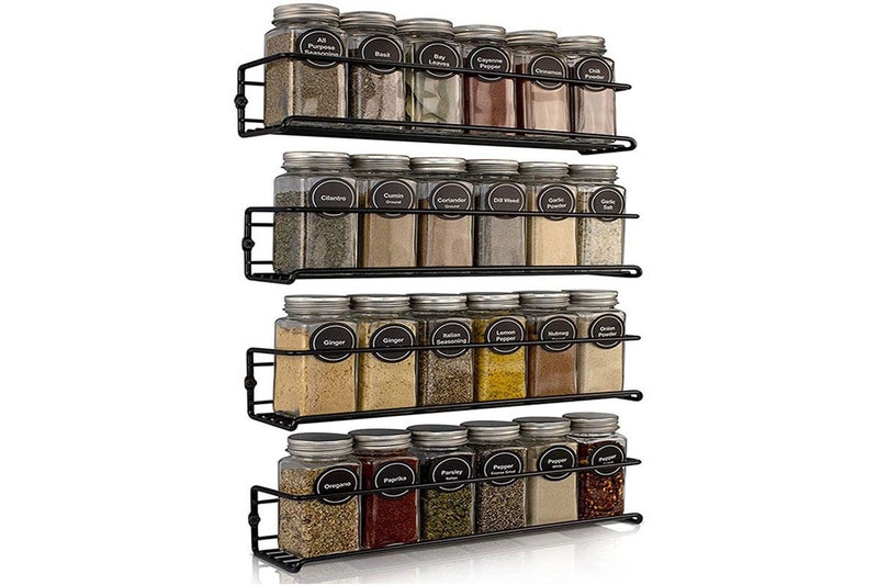 4Pcs Carbon Steel Kitchen Spice Racks Wall Mounted Cupboard Door Jar Storage Org Carousel 4