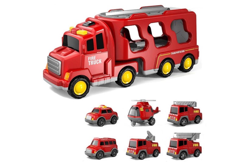 Transport Toy Truck Set with 6 Mini Cars LED Sound Vehicle-Red Carousel 1