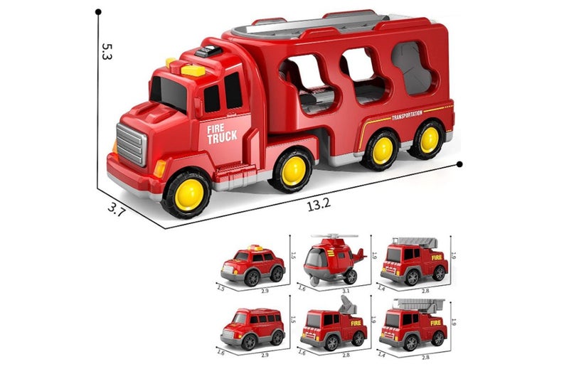 Transport Toy Truck Set with 6 Mini Cars LED Sound Vehicle-Red Carousel 4