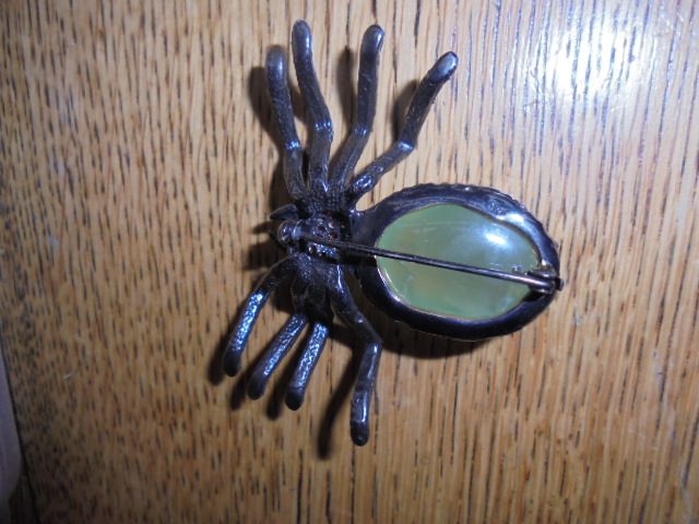 Sterling Silver and Prehnite Spider Brooch Carousel 5