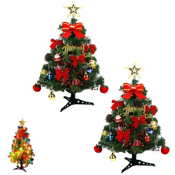 2pcs Tabletop Christmas Tree Artificial Mini Xmas Pine Tree with LED String Ligh Carousel 1