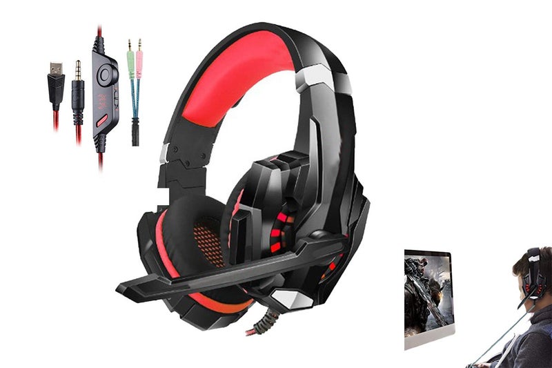 Wireless Gaming Headset Over Ear Headphones with LED Light for PC Mac Laptop Pho Carousel 1