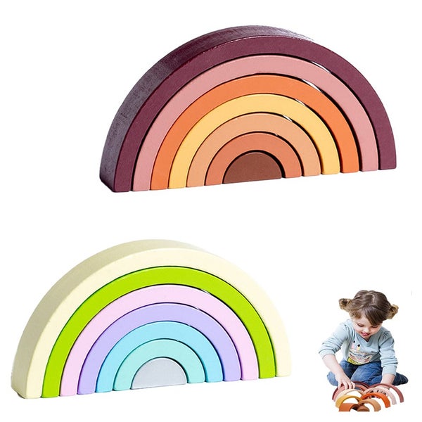 2pcs Toy Wooden Rainbow Stacker Nesting Puzzle Blocks Matching Tunnel Stacking G Carousel 1