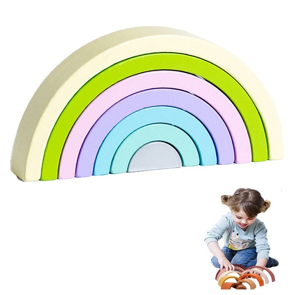 2pcs Toy Wooden Rainbow Stacker Nesting Puzzle Blocks Matching Tunnel Stacking G Carousel 2