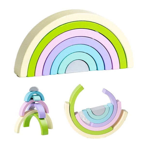 Toy Wooden Rainbow Stacker Nesting Puzzle Blocks Matching Tunnel Stacking Game J Carousel 5