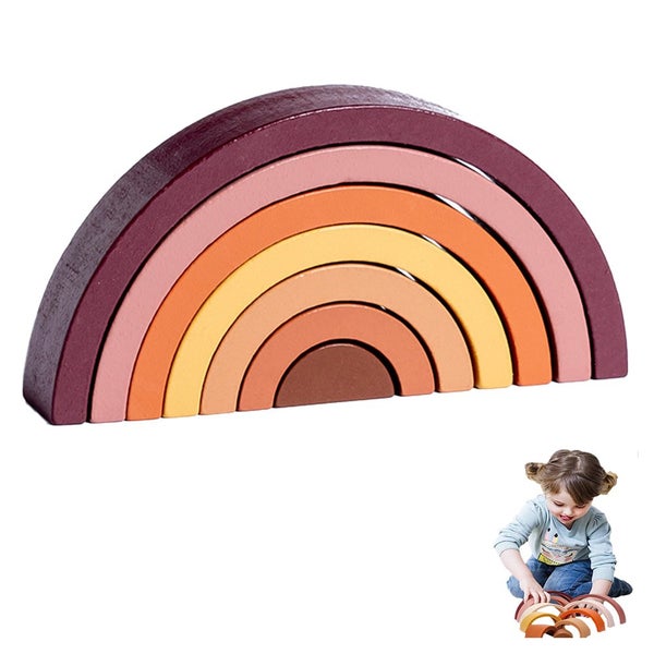 Toy Wooden Rainbow Stacker Nesting Puzzle Blocks Matching Tunnel Stacking Game J Carousel 1