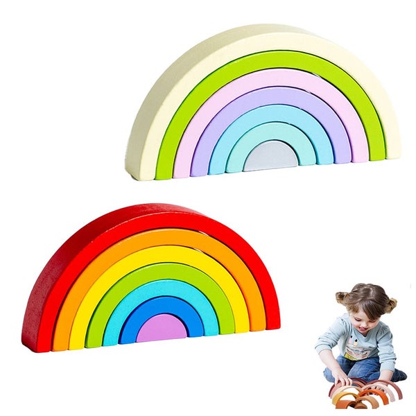 2pcs Toy Wooden Rainbow Stacker Nesting Puzzle Blocks Matching Tunnel Stacking G Carousel 1
