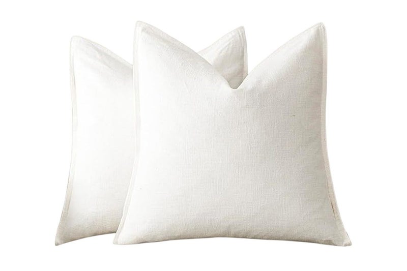 2Pcs Linen Plain Solid Colour Cushion Cover Decorative Pillow Case-White Carousel 1