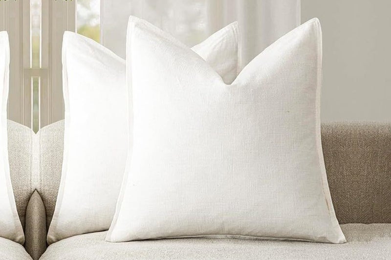 2Pcs Linen Plain Solid Colour Cushion Cover Decorative Pillow Case-White Carousel 2